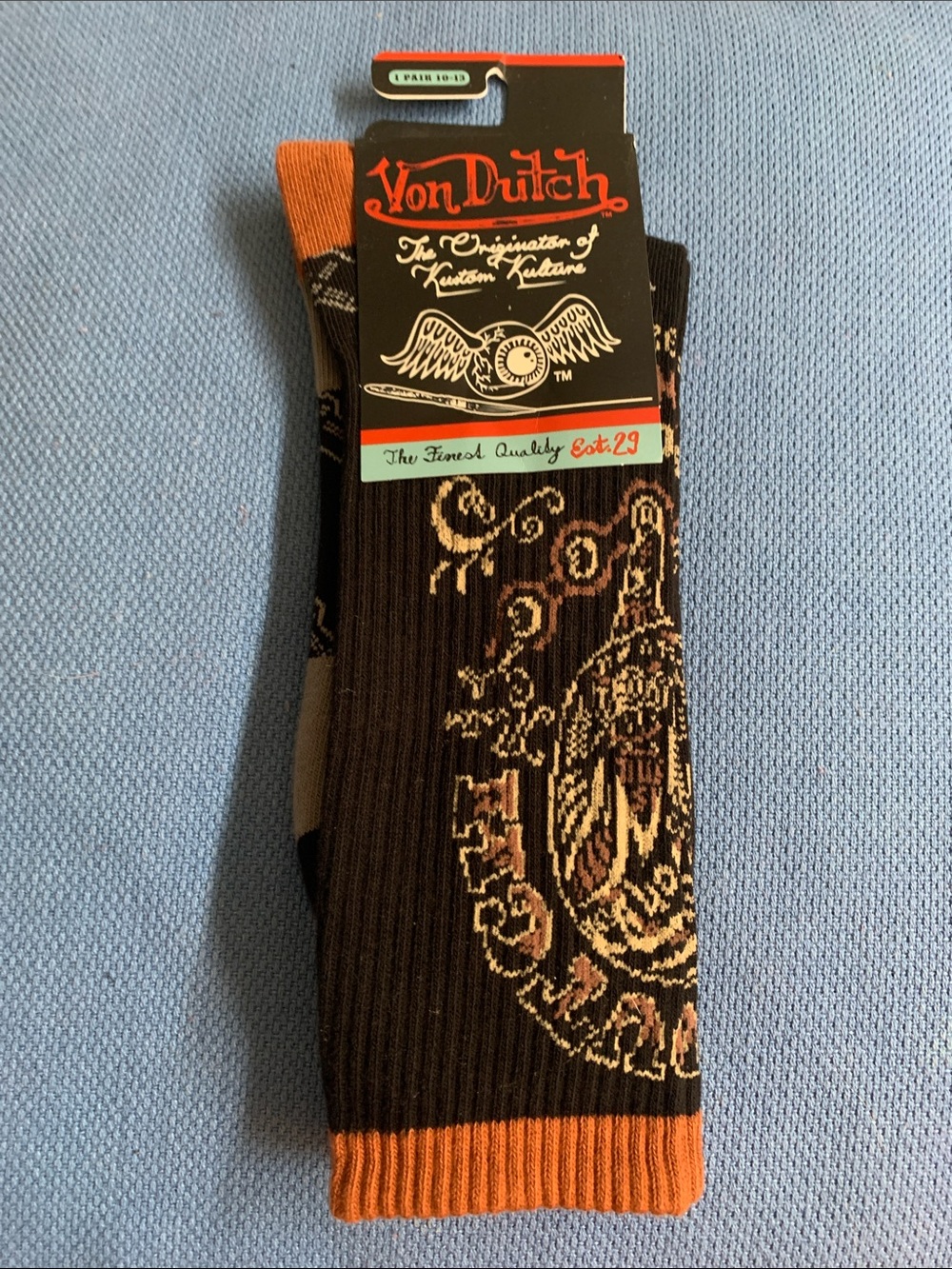 Von Dutch Black Socks with Orange Trim and Pattern